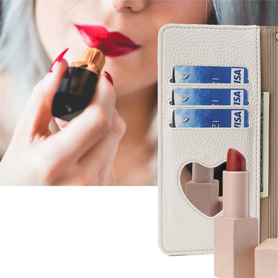 Carcasă flip pentru Samsung Galaxy M15 5G, Wallet Zipper Pocket, cu oglindă, alb