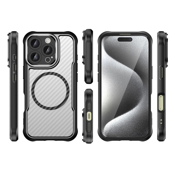 Husă pentru iPhone 16 Pro, Fusion Hybrid Carbon, pentru MagSafe, negru