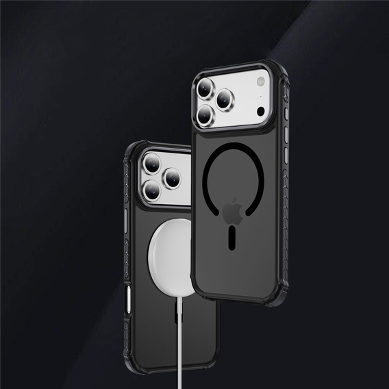 Carcasă Matt pentru iPhone 17 Pro, blindată, pentru MagSafe, fumurie cu margini negre