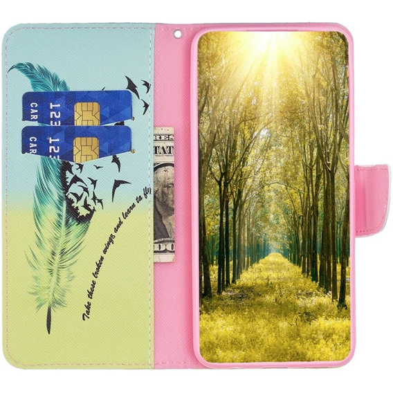 Cu clapetă pentru Samsung Galaxy A55 5G, Wallet, Feather, albastru