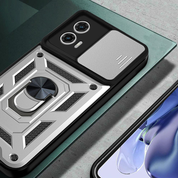 Husă blindată pentru Motorola Moto G53 5G, CamShield Slide, de argint