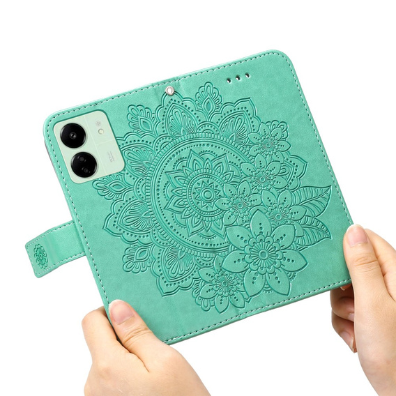 Cu clapetă pentru Xiaomi Redmi 13C / Poco C65, Mandala Flower, verde