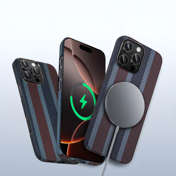Carcasă pentru iPhone 16 Pro Max, Aramid Fiber Slim Case, pentru MagSafe, albastru / roșu