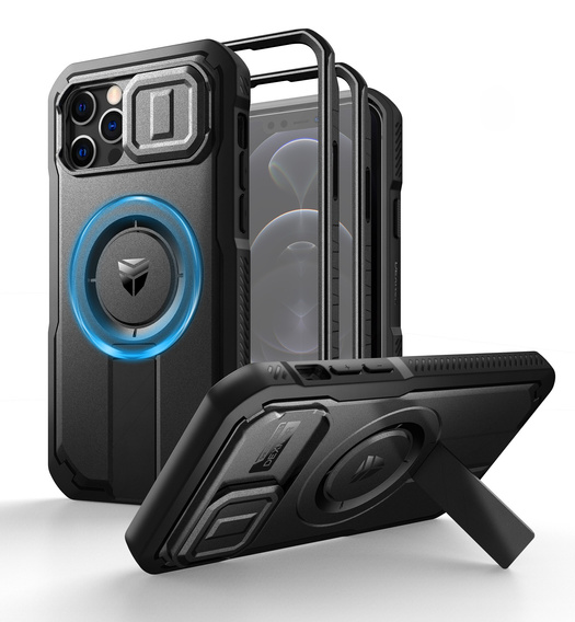 Husă blindată pentru iPhone 12 / iPhone 12 Pro, Dexnor CamProtect MagSafe, negru (Două rame)