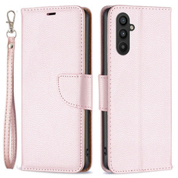 Cu clapetă pentru Samsung Galaxy A25 5G, Wallet Litchi Leather, roz + sticlă 9H
