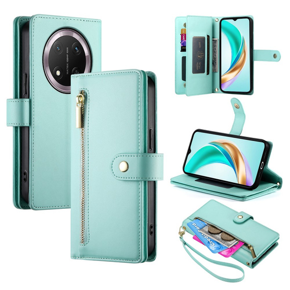 Cu clapetă pentru Honor Magic 7 Lite, Wallet Zipper Pocket, de mentă