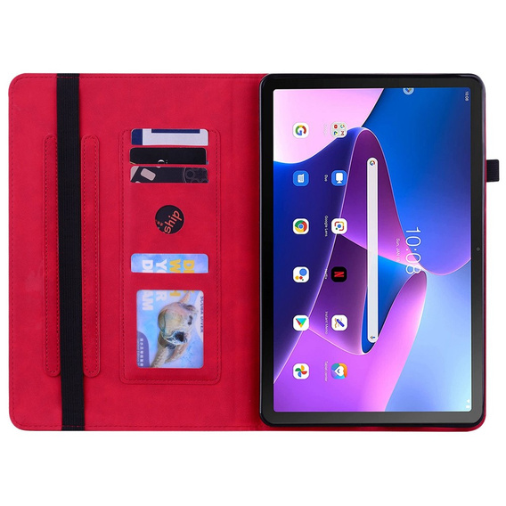 Husa pentru Lenovo Tab M10 10.1 Gen 3, Wallet Pen Slot, roșu