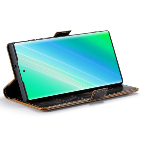 Cu clapetă pentru Samsung Galaxy S23 Ultra, ERBORD Waxy Wallet, maro