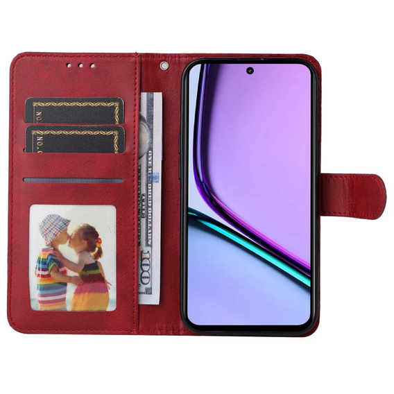 Cu clapetă pentru Realme C67, Leather Wallet, roșu