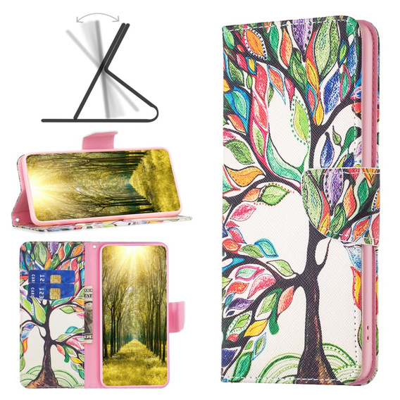 Cu clapetă pentru Xiaomi Redmi 13C / Poco C65, Wallet, tree of life, alb