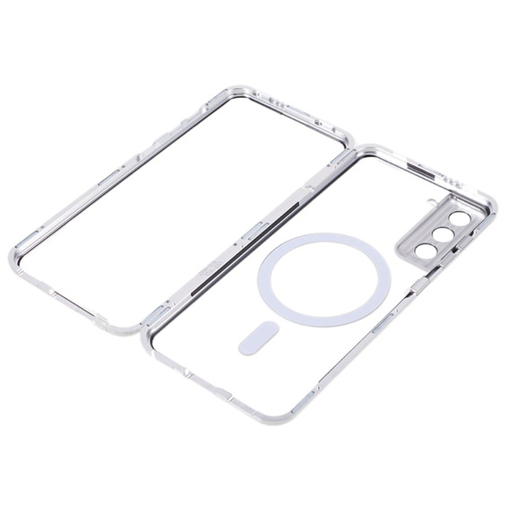 Carcasa Magnetic Dual Glass MagSafe pentru Samsung Galaxy S21+ Plus, de argint
