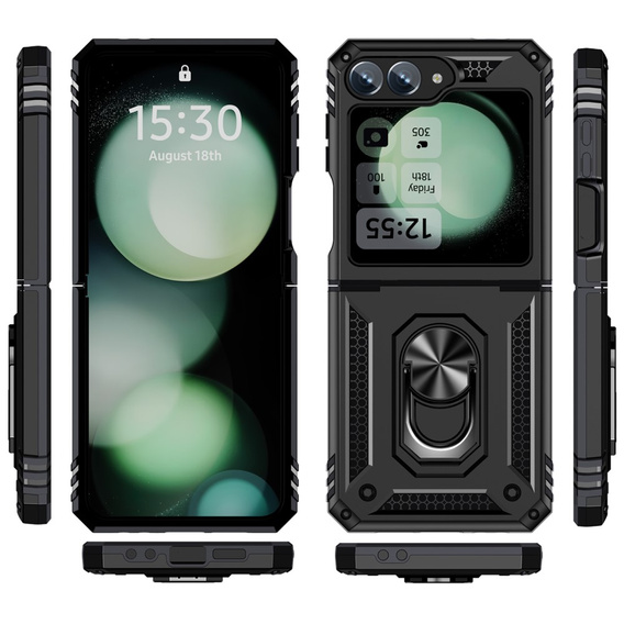 Husă blindată pentru Samsung Galaxy Z Flip7 FE / Z Flip6, Nox Case Ring, negru