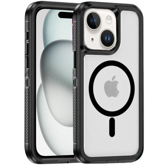 Carcasă cu ramă pentru iPhone 15, pentru MagSafe, transparent / negru