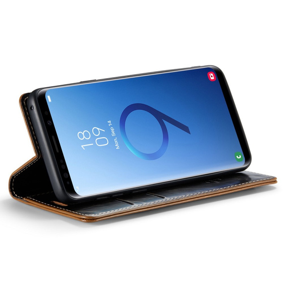 Carcasă flip CASEME pentru Samsung Galaxy S9+ Plus, Waxy Textured, cafea