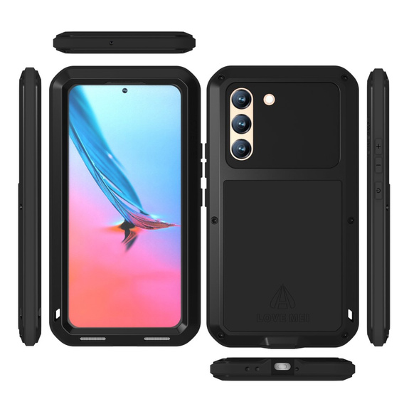 Love Mei Huse pentru Samsung Galaxy S22, armored with glass, negru
