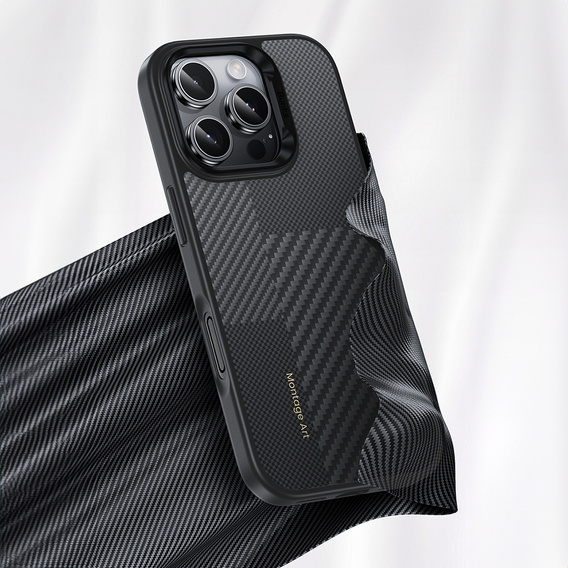Carcasa BENKS Kevlar pentru iPhone 16 Pro, pentru MagSafe, Carbon Fiber, negru