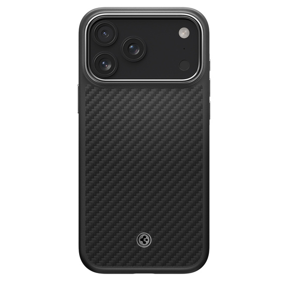 Carcasă Spigen Enzo Aramid MagSafe pentru iPhone 17 Pro Max, negru carbon / argintiu