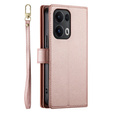 Cu clapetă pentru Oppo Reno 13 Pro 5G, Wallet Zipper Pocket, roz