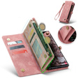 Husă CASEME pentru Samsung Galaxy S25 Ultra, Retro Leather Wallet, cu curea de umăr, roșu