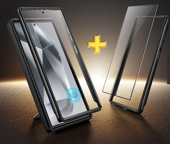 Carcasă pentru Samsung Galaxy S24, seria Tongate MECH cu suport, negru