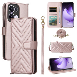 Carcasă cu clapetă pentru Oppo Reno 13 Pro 5G, Crossbody Leather Wallet, roz