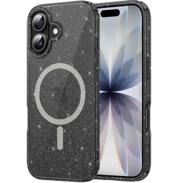 Husă pentru iPhone 17, pentru MagSafe, glitter, negru translucid