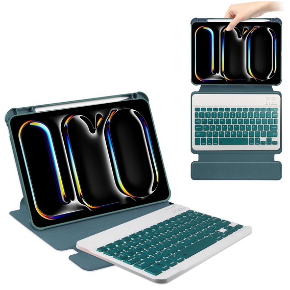 Husă pentru tastatură pentru iPad Pro 11" 2024 (5 gen.), Rotary 360° Leather, verde închis