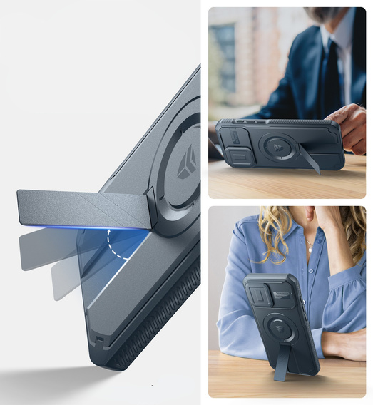 Husă blindată pentru iPhone 16 Pro Max, Dexnor CamProtect MagSafe, albastru închis (Două rame)