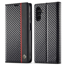 Husă cu clapetă LC.IMEEKE pentru Samsung Galaxy A17 5G, textură carbon, negru