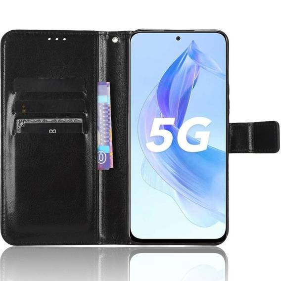 Cu clapetă pentru Honor 90 Lite 5G, Crazy Horse Wallet, negru