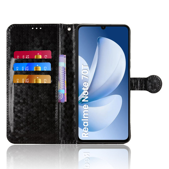 Husa cu clapetă pentru Realme Note 70T 4G, Wallet Rhombus, negru