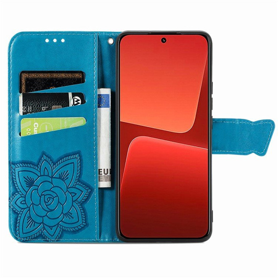 Cu clapetă pentru Xiaomi 13, Butterfly, albastru