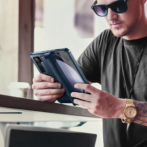 Husă blindată pentru Samsung Galaxy Z Fold 5 5G, Dexnor Full Body S-Pen Slot, albastru închis