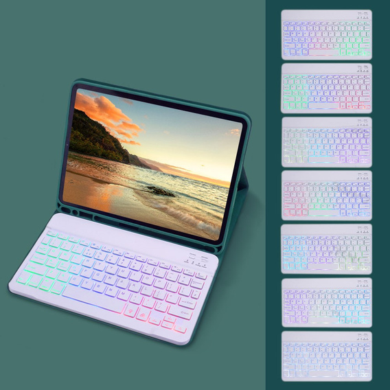 Husă cu tastatură bluetooth iluminată pentru iPad 10.9 2022 (10 gen.), verde
