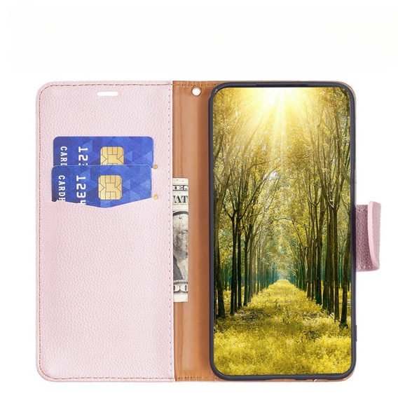 Cu clapetă pentru Samsung Galaxy A54 5G, Wallet Litchi Magnet, roz rose gold