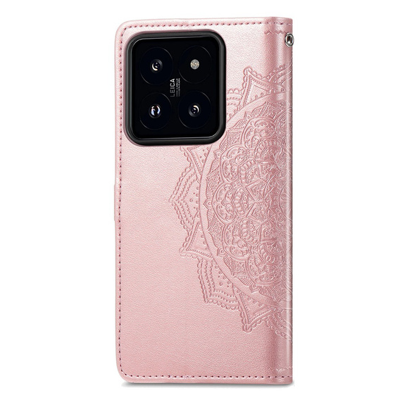 Cu clapetă pentru Xiaomi 14T, Mandala, roz rose gold