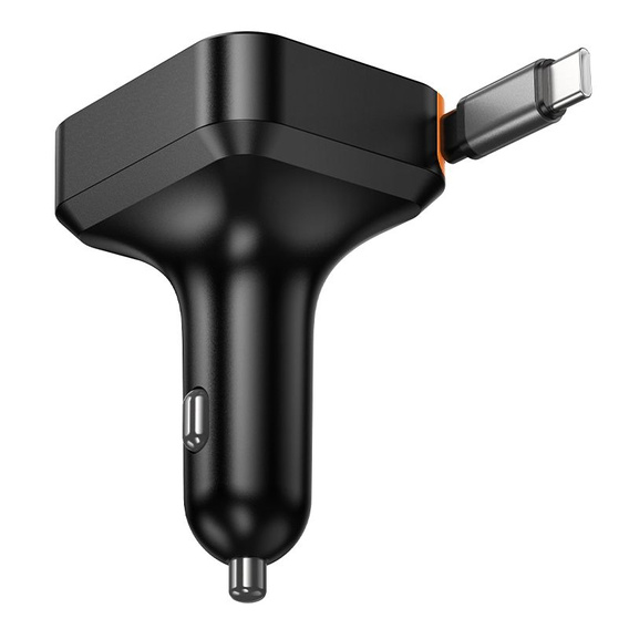Încărcător auto Hoco cu ieșire triplă și cablu USB-C retractabil de 65 W