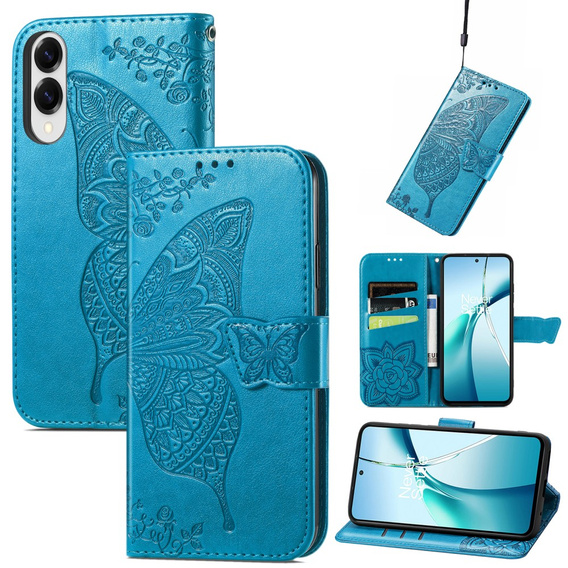 Cu clapetă pentru Samsung Galaxy S25 Edge, Butterfly, albastru