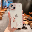 Husă pentru iPhone 15 Plus, Glitter Flower, roz rose gold