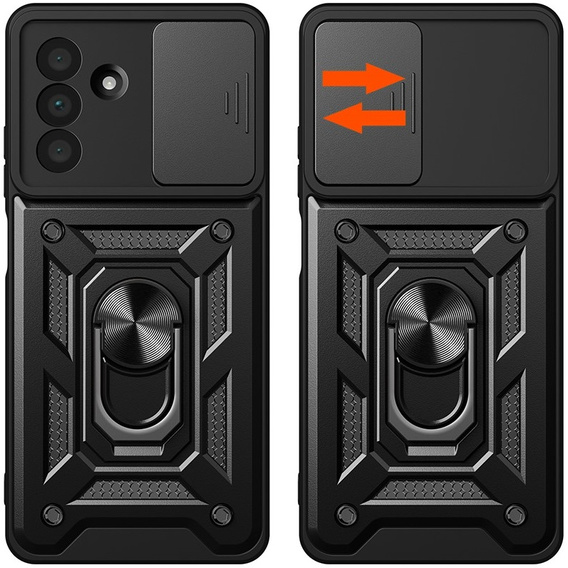 Carcasă blindată pentru Samsung Galaxy A56, CamShield Slide, negru + sticlă călită 9H