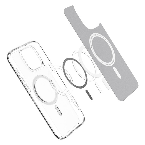 Carcasă MagSafe Spigen pentru iPhone 16 Pro Max, Ultra Hybrid, transparent / alb + 9H Tempered Glass