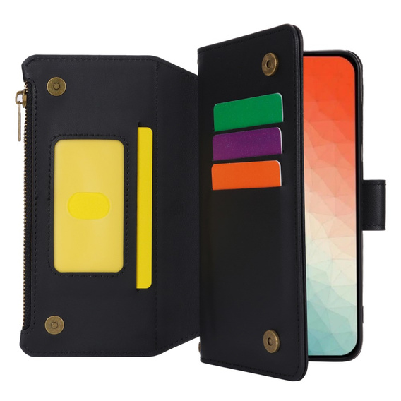 Cu clapetă pentru Samsung Galaxy S24, Wallet Zipper Pocket RFID, cu curea de umăr, negru