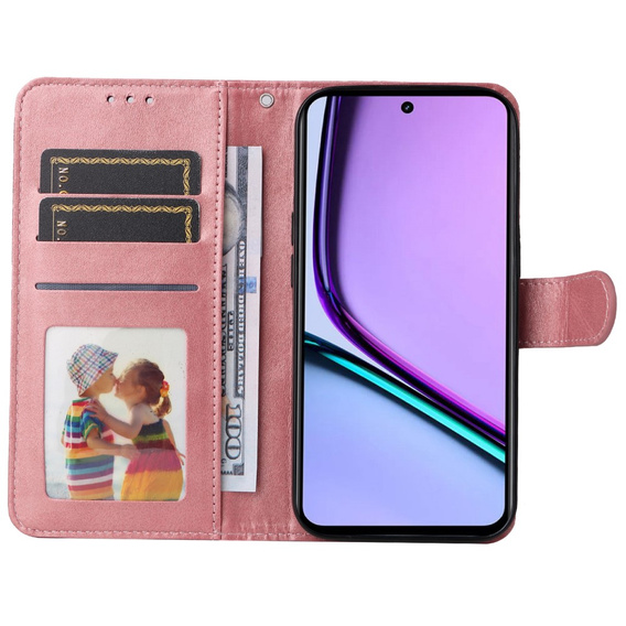 Cu clapetă pentru Realme C67, Leather Wallet, roz rose gold