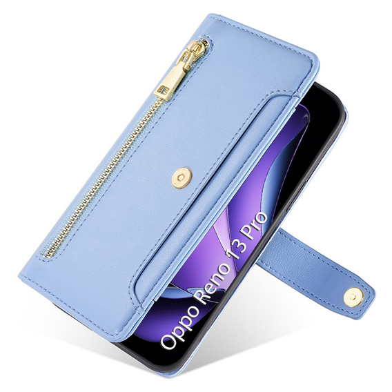 Cu clapetă pentru Oppo Reno 13 Pro, Wallet Zipper Pocket, albastru