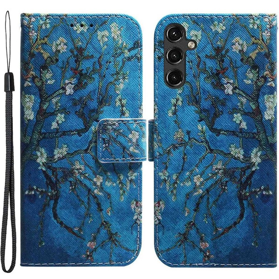 Cu clapetă pentru Samsung Galaxy A14 4G/5G, Wallet, Sakura, albastru