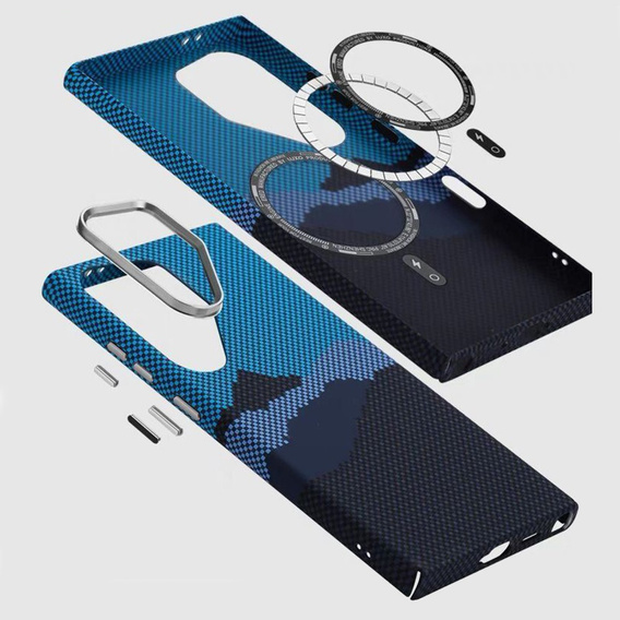 Carcasa pentru Samsung Galaxy S23 Ultra, Carbon Fiber MagSafe, albastru / albastru marin
