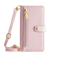 Cu clapetă pentru iPhone 15 Pro Max, Wallet Zipper Pocket, roz