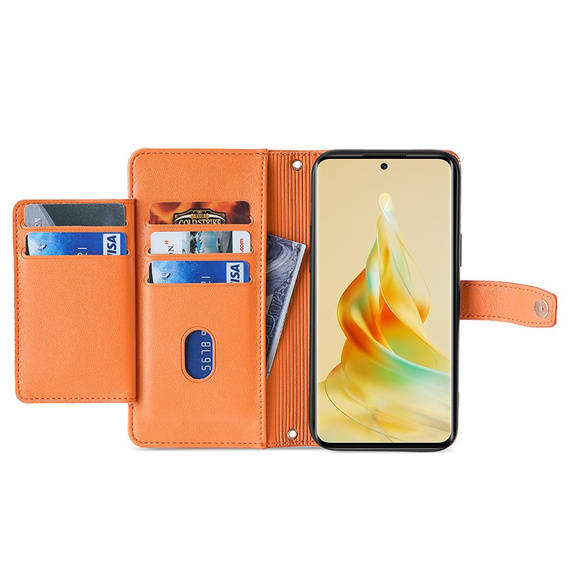 Cu clapetă pentru Oppo Reno8 T 4G, Wallet Zipper Pocket, portocaliu