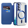 Cu clapetă pentru Samsung Galaxy S22 5G, RFID Wallet MagSafe CamShield, albastru închis