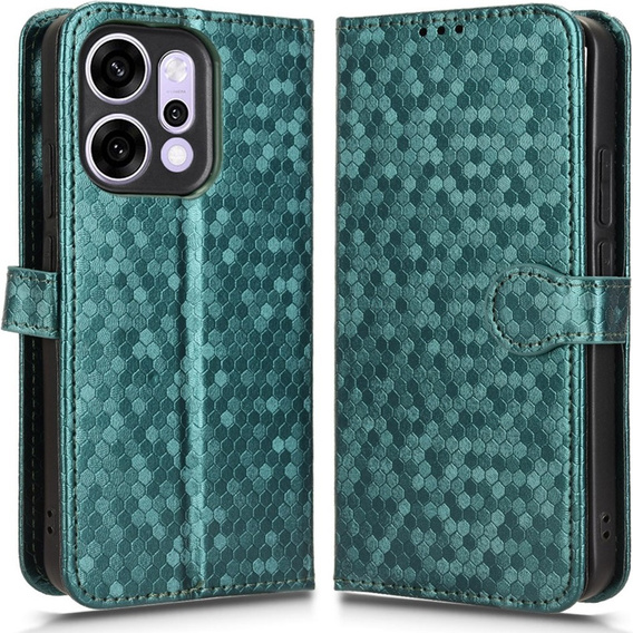 Husă cu clapetă pentru Oppo Reno 14, Wallet Rhombus, verde